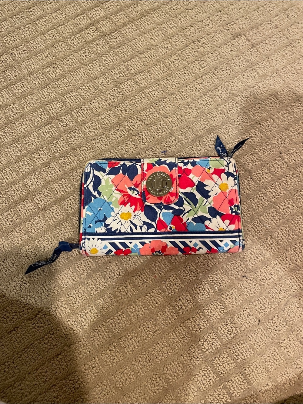Vera Bradley Quilted Floral Zip Wallet - Navy & Red